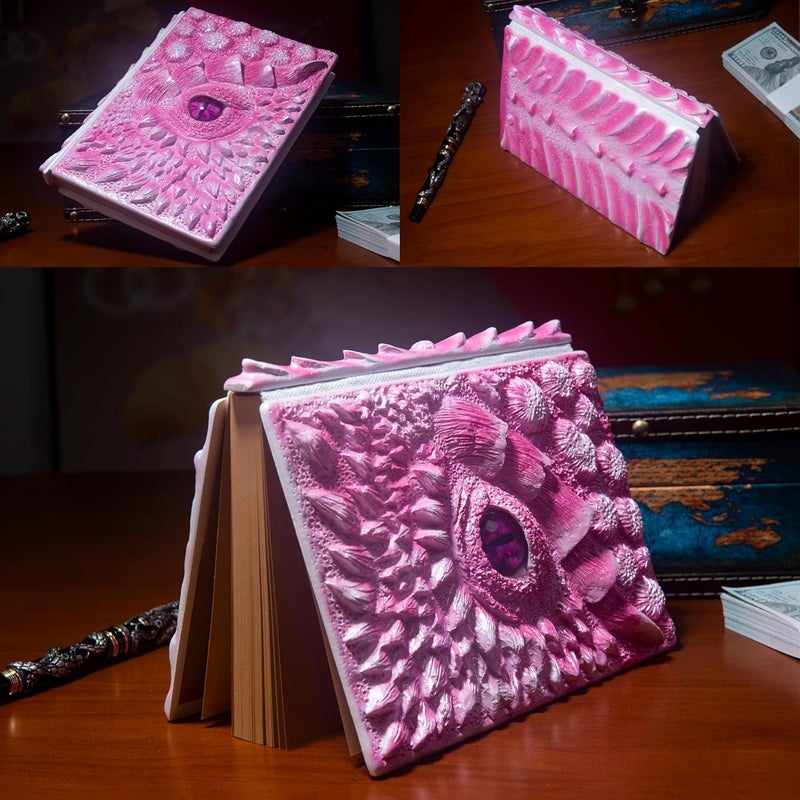LZlightactor 3D Dragon Eye Embossed Journal,Resin Engraving Notebook,Dnd notebook for Dragon Lovers ，Blank Paper,Hardcover Travel Notepad for Writing,Sketchbook,Collection,Gift,Decoration A4 and A5 Size (A5-Rose) - Image 4